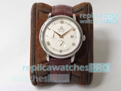 ZF Factory Omega De Ville Replica Watch White Dial Leather Strap - Super Clone